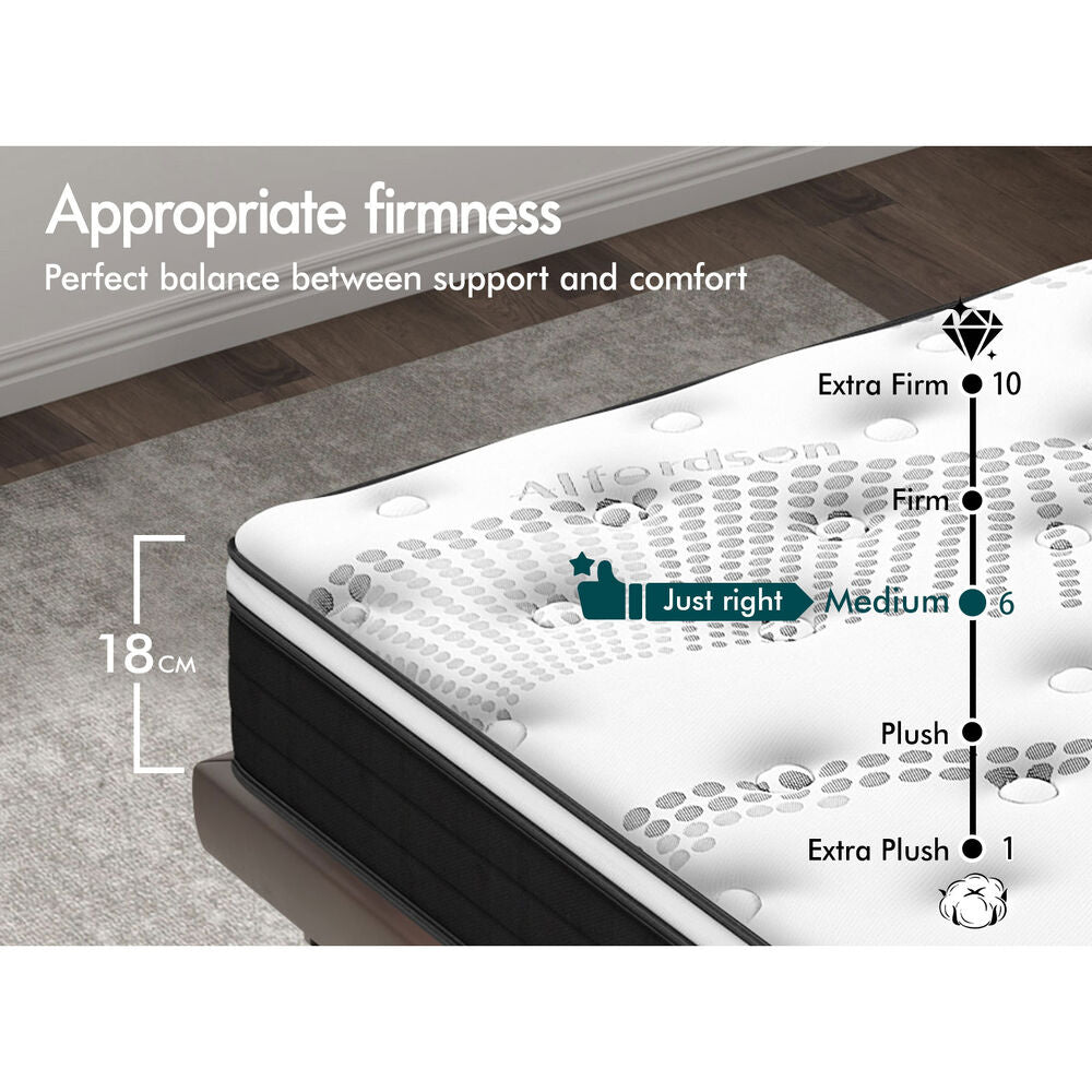 ALFORDSON Mattress Double Bed 18CM Euro Top Bonnell Spring Memory Foam Firm