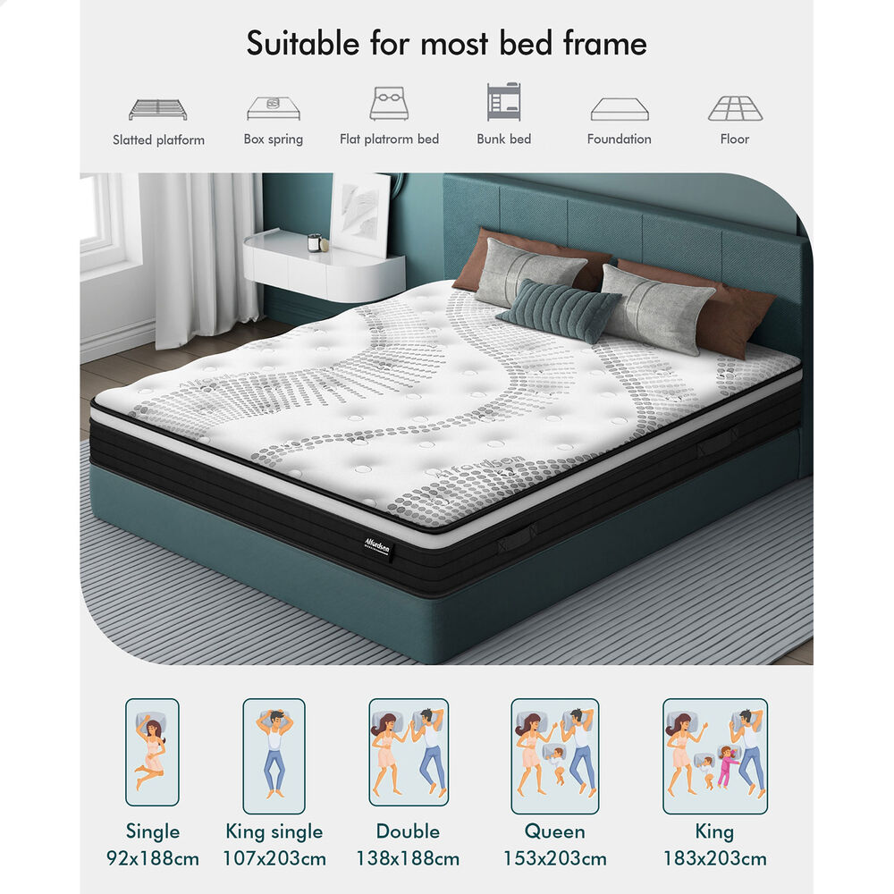 ALFORDSON Mattress King Euro Top Bonnell Spring Bed 18CM Memory Foam Firm