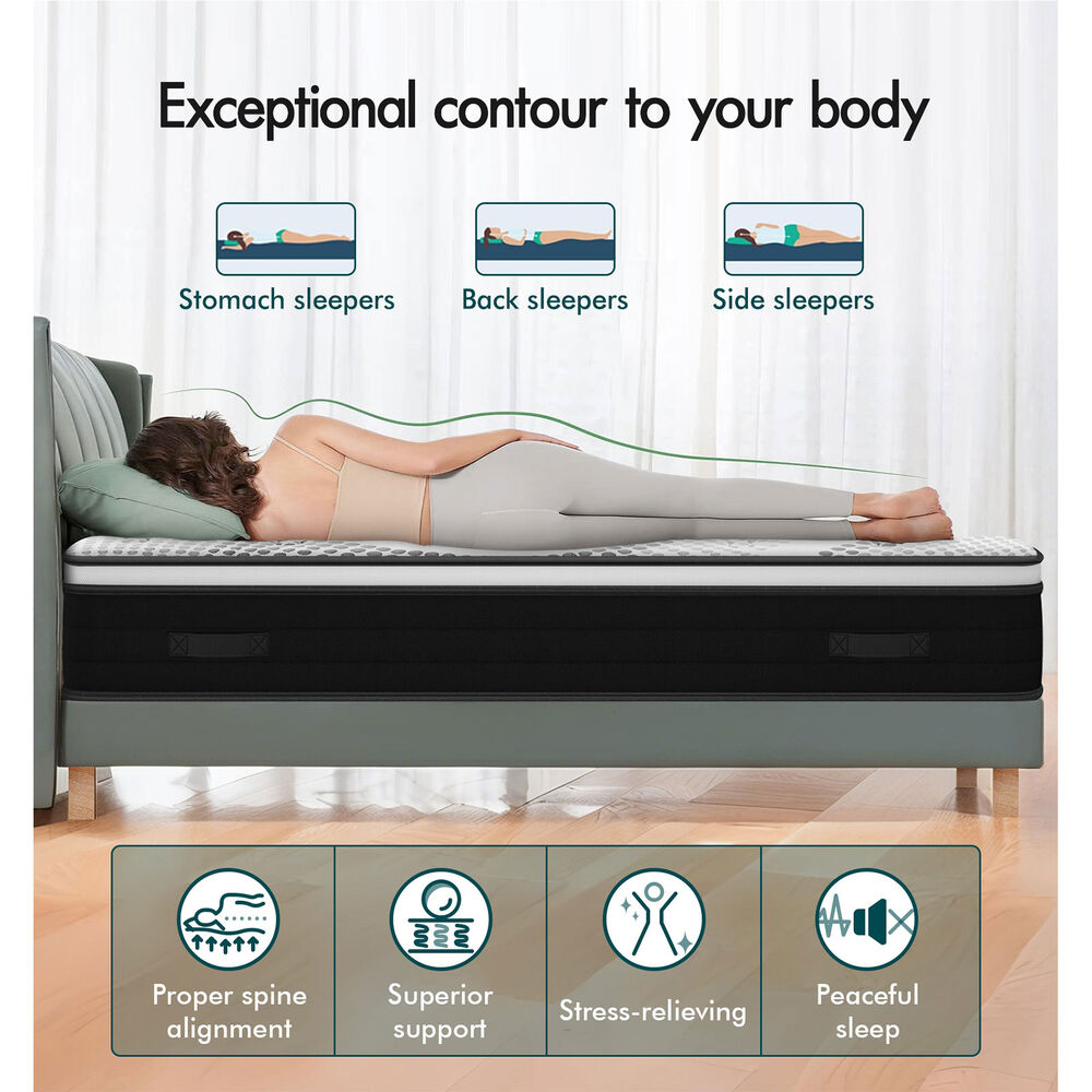 ALFORDSON Mattress Queen 18CM Euro Top Bonnell Spring Bed Memory Foam Firm