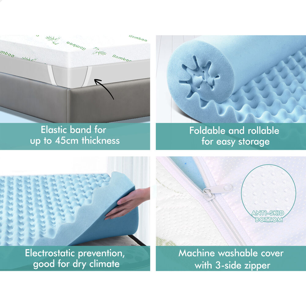 STARRY EUCALYPT Memory Foam Mattress Topper Airflow Cool Gel Bamboo 10cm KS