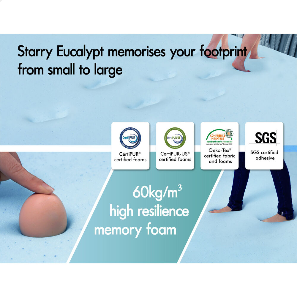 STARRY EUCALYPT Memory Foam Mattress Topper Airflow Cool Gel Bamboo 10cm KS