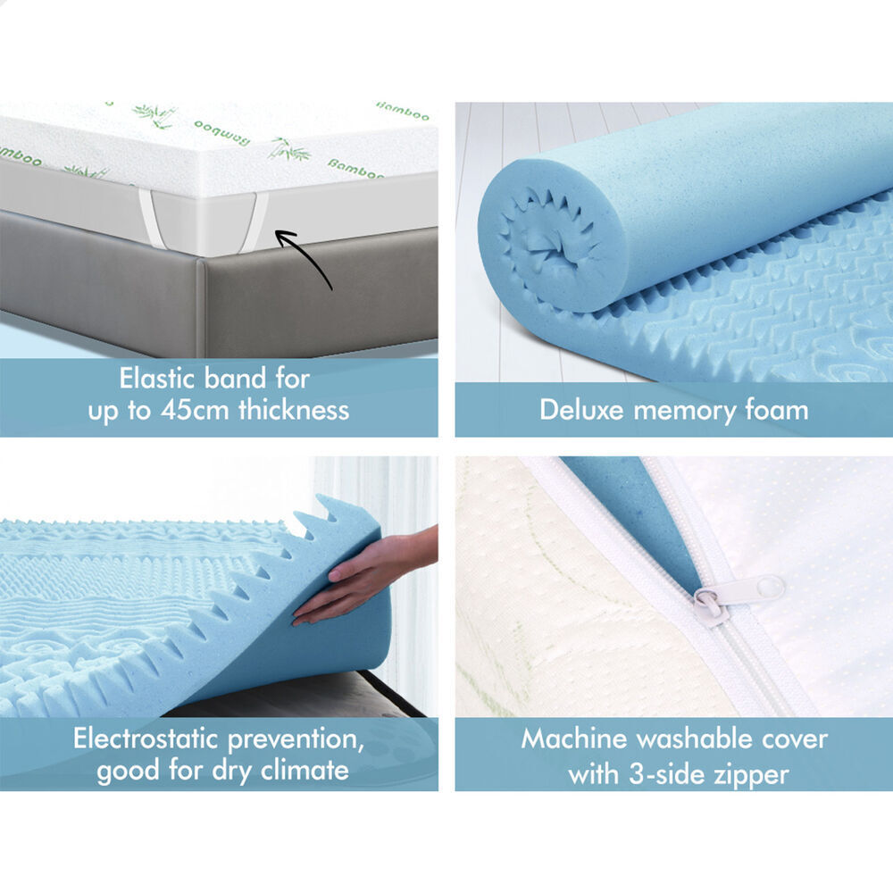 STARRY EUCALYPT Memory Foam Mattress Topper 7-Zone Cool Gel Bamboo 10cm Queen
