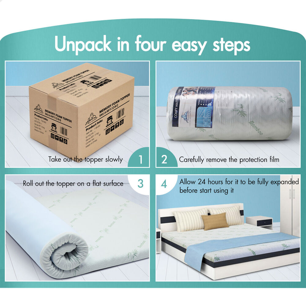 STARRY EUCALYPT Memory Foam Mattress Topper Ventilated Gel Bamboo 12cm Queen