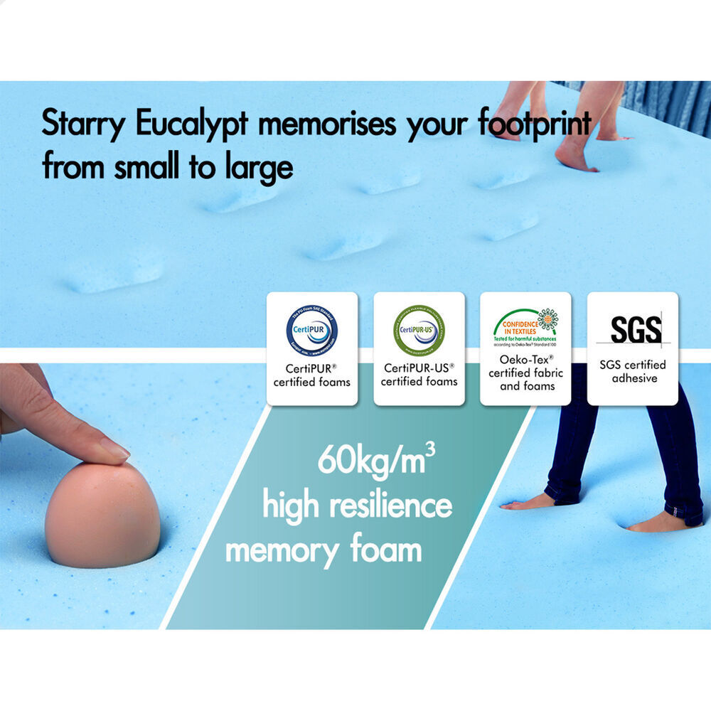 STARRY EUCALYPT Memory Foam Mattress Topper Ventilated Gel Bamboo 12cm Single