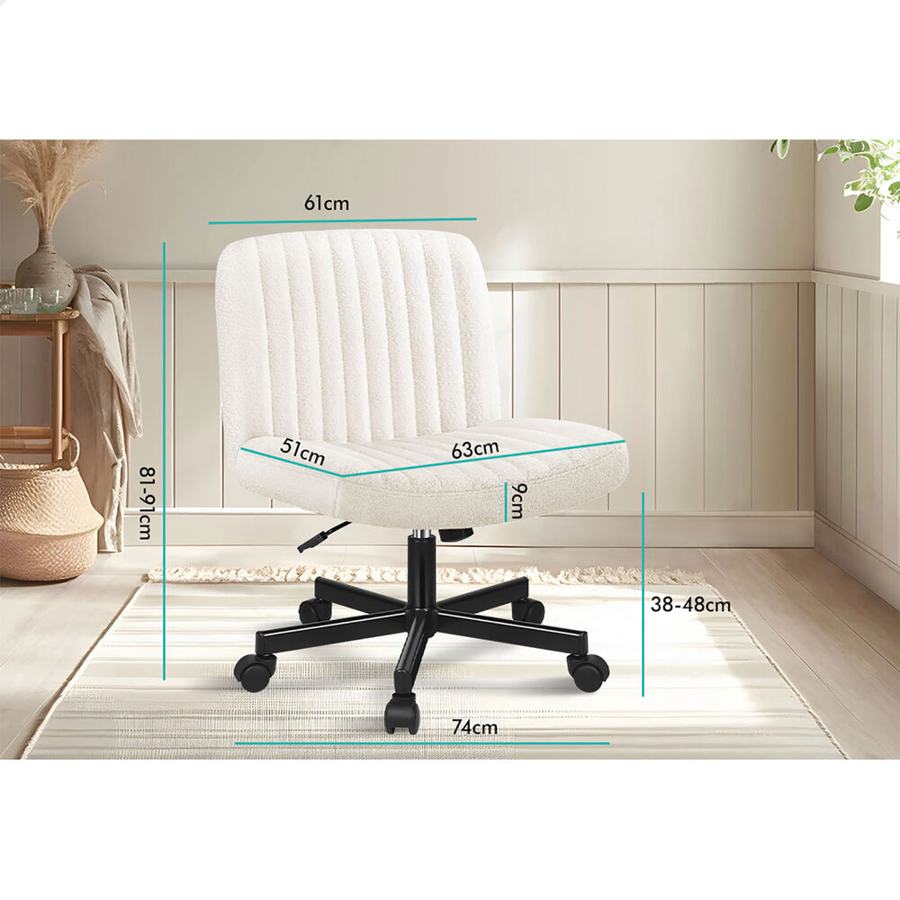 ALFORDSON Office Desk Chair Computer Armless Wide Seat Mid Back Boucle White