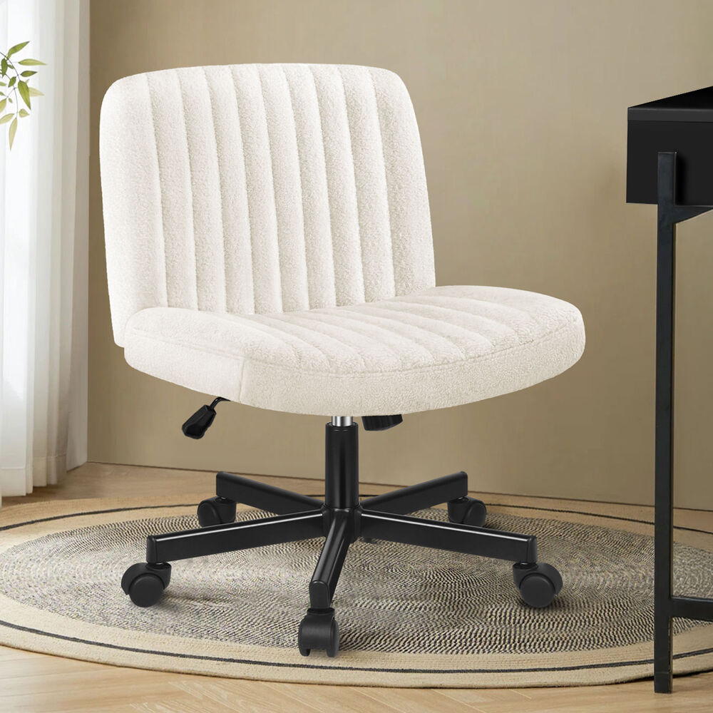ALFORDSON Office Desk Chair Computer Armless Wide Seat Mid Back Boucle White