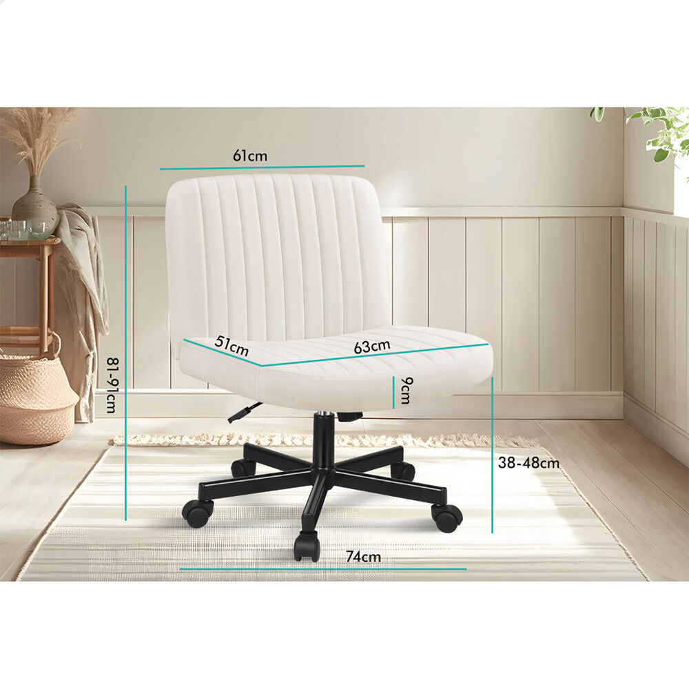 ALFORDSON Office Desk Chair Computer Armless Wide Seat Mid Back Fabric Beige