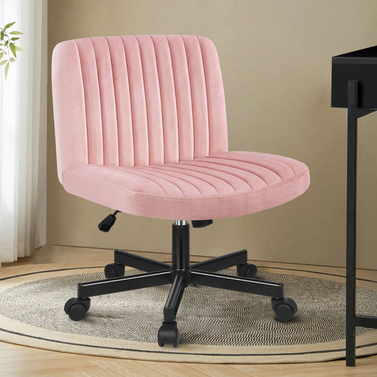 ALFORDSON Office Desk Chair Computer Armless Wide Seat Mid Back Velvet Pink