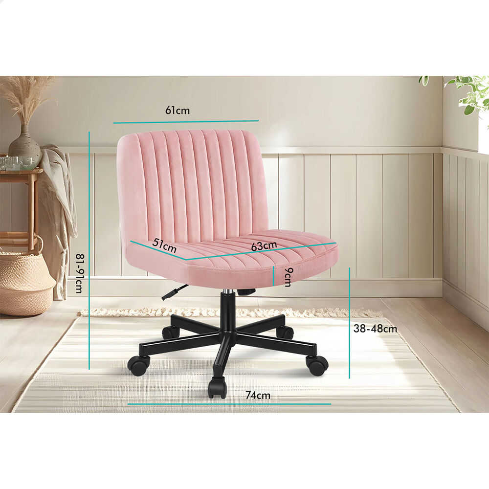ALFORDSON Office Desk Chair Computer Armless Wide Seat Mid Back Velvet Pink