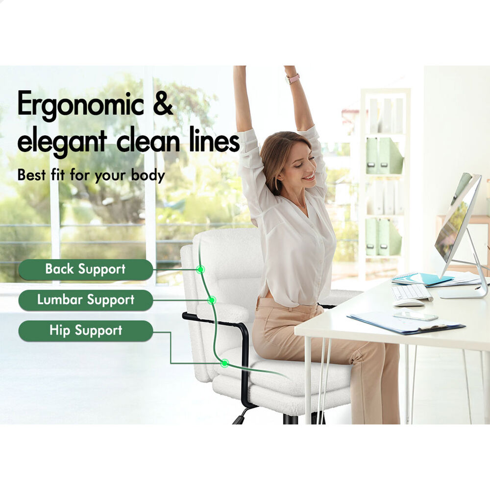 ALFORDSON Office Chair Ergonomic Executive Computer Work Seat Boucle White