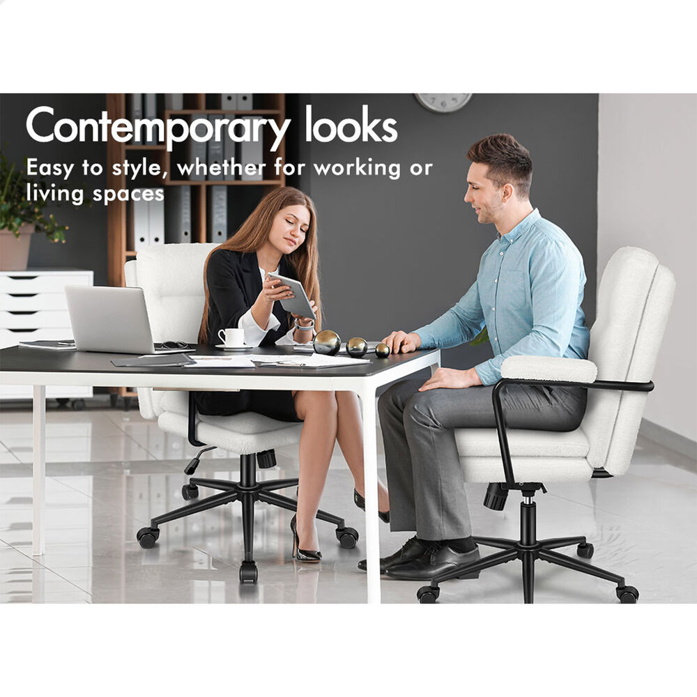 ALFORDSON Office Chair Ergonomic Executive Computer Work Seat Boucle White