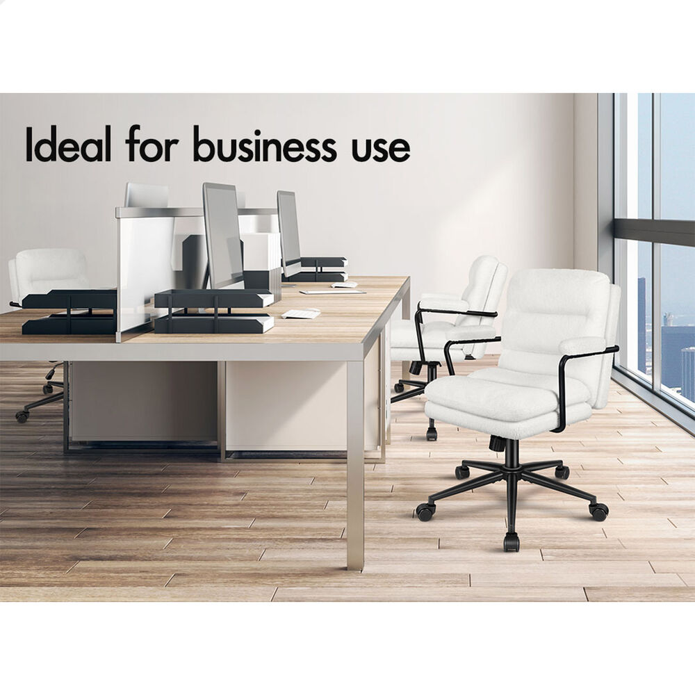 ALFORDSON Office Chair Ergonomic Executive Computer Work Seat Boucle White