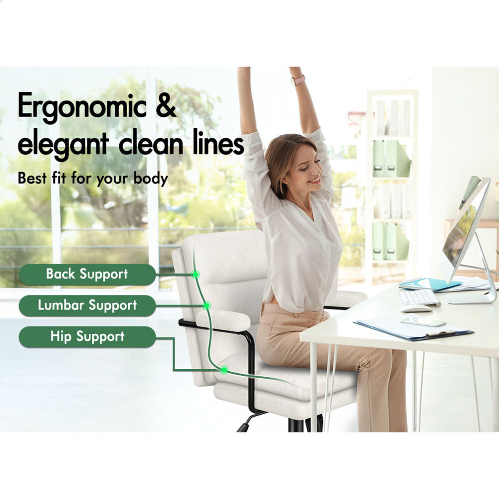 ALFORDSON Office Chair Ergonomic Executive Computer Work Seat Chenille Beige