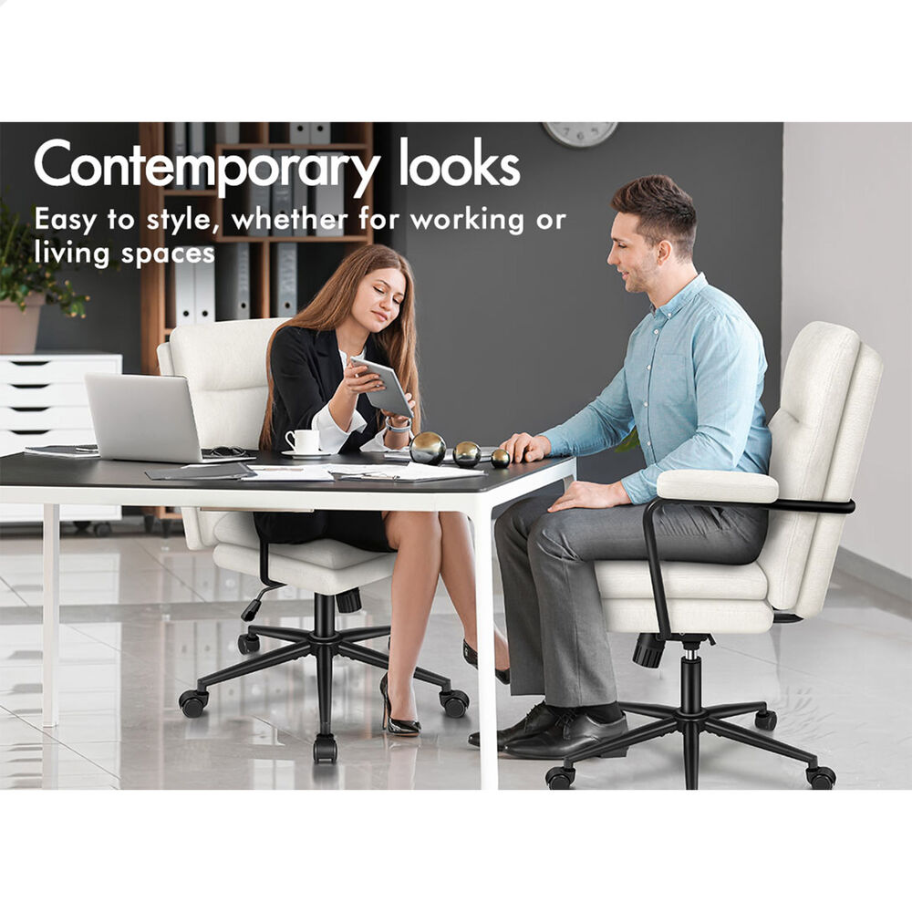 ALFORDSON Office Chair Ergonomic Executive Computer Work Seat Chenille Beige