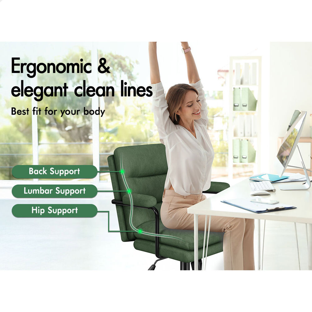 ALFORDSON Office Chair Ergonomic Executive Computer Work Seat Chenille Green