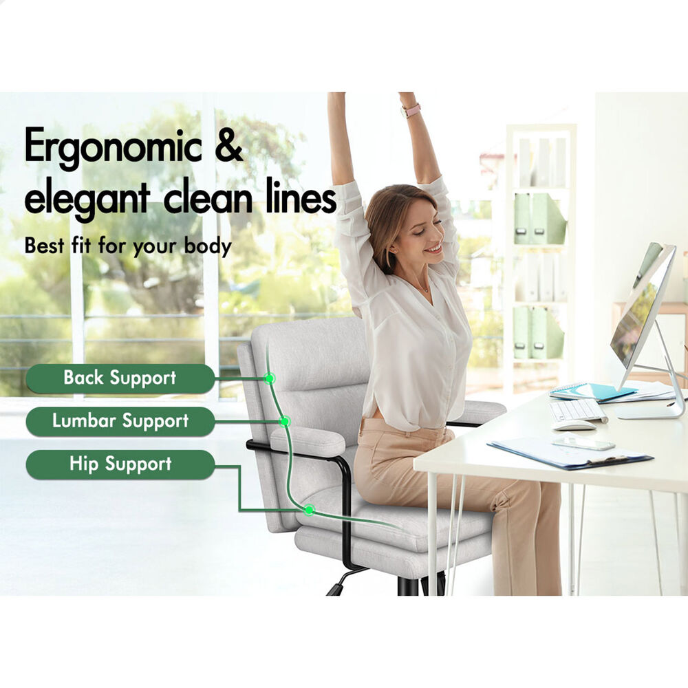 ALFORDSON Office Chair Ergonomic Executive Computer Work Seat Chenille Grey