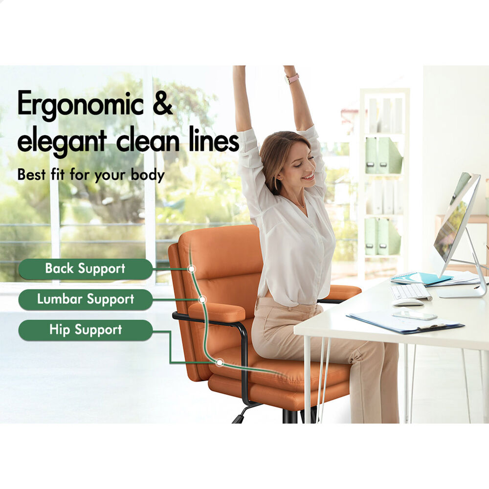 ALFORDSON Office Chair Ergonomic Executive Computer Work Seat Leather Brown