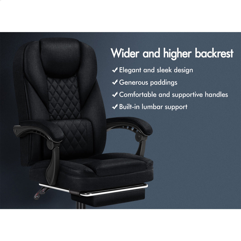 ALFORDSON Massage Office Chair Executive Recliner Gaming Computer Fabric Seat Black