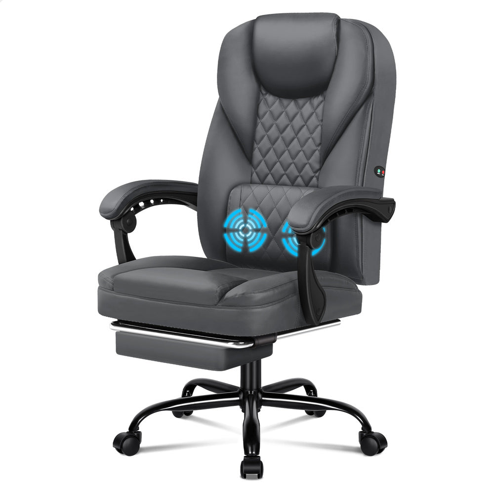 ALFORDSON Massage Office Chair Executive Seat Gaming Computer Leather Recliner Grey