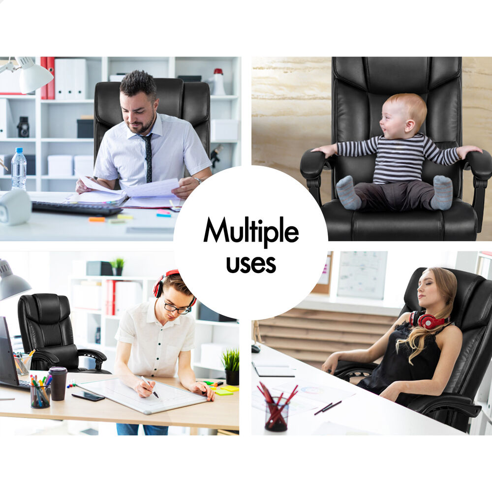 ALFORDSON Office Chair Executive Computer Gaming PU Leather Seat Recliner Black