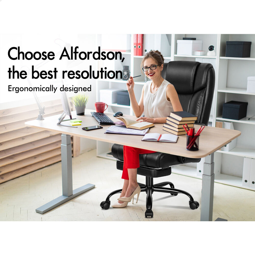 ALFORDSON Office Chair Executive Computer Gaming PU Leather Seat Recliner Black