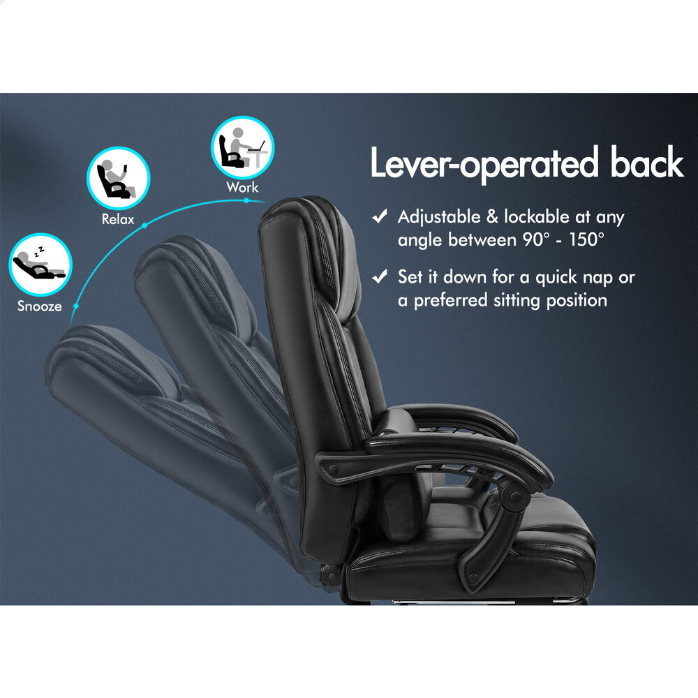 ALFORDSON Office Chair Executive Computer Gaming PU Leather Seat Recliner Black