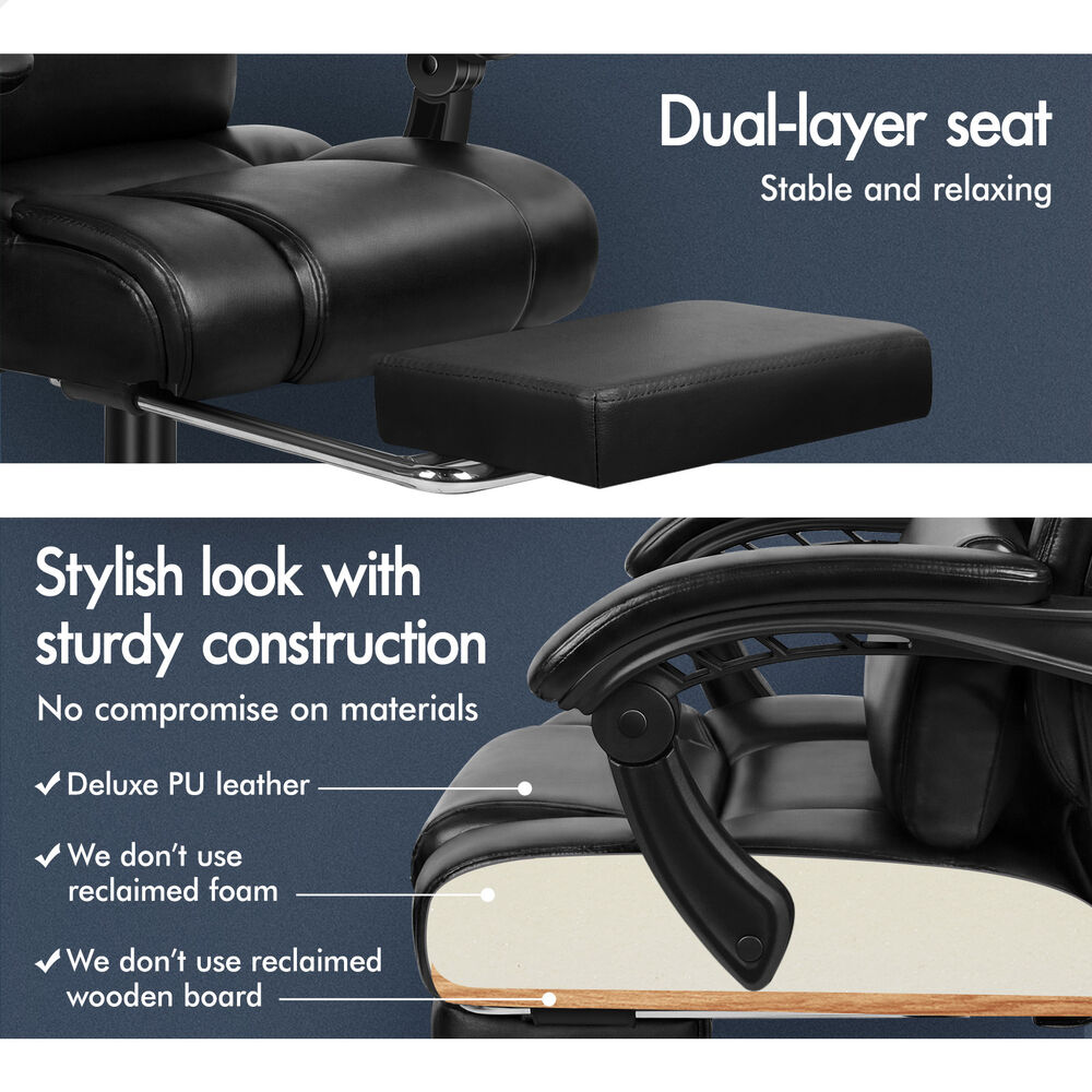 ALFORDSON Office Chair Executive Computer Gaming PU Leather Seat Recliner Black