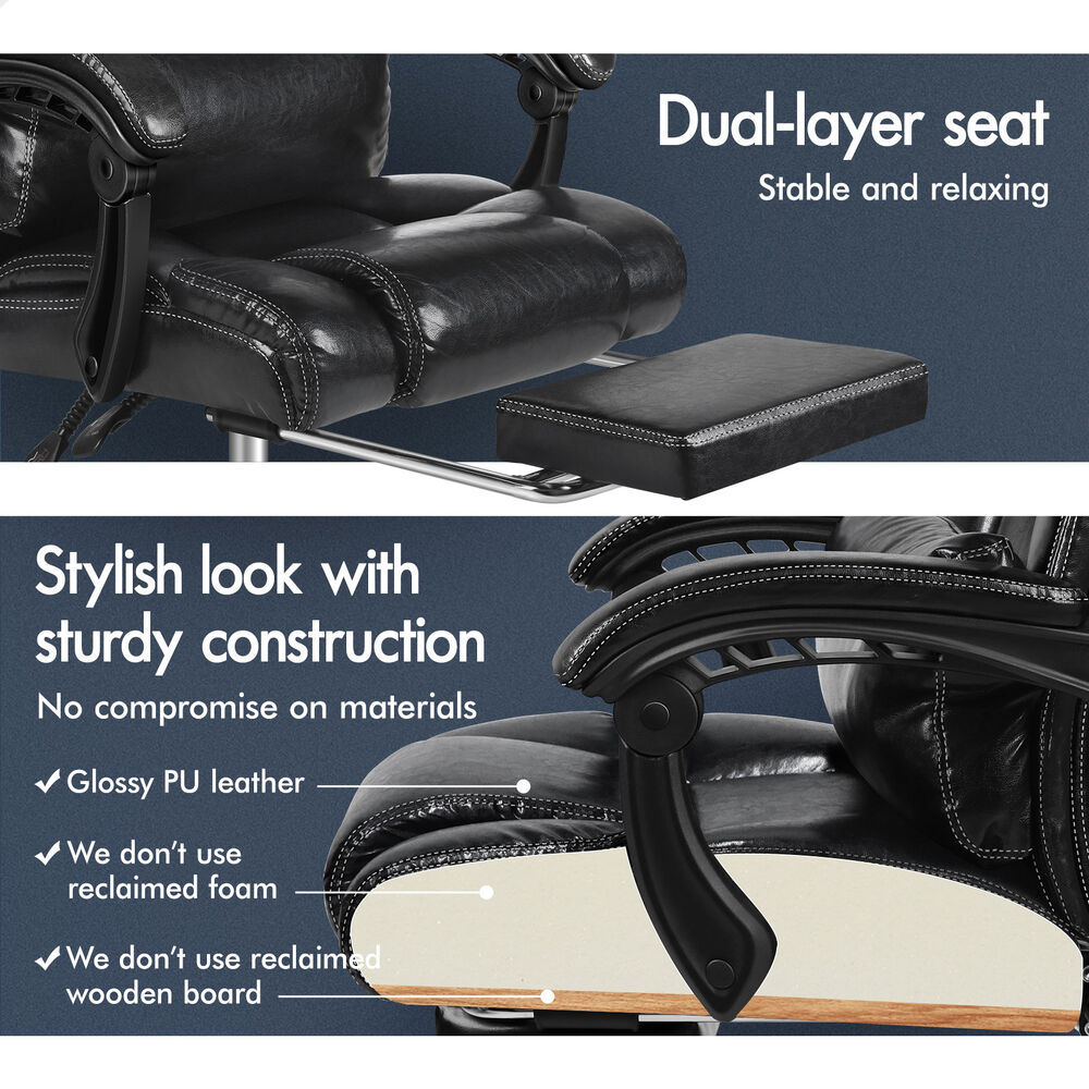 ALFORDSON Office Chair Executive Computer Gaming PU Leather Seat Recliner Black