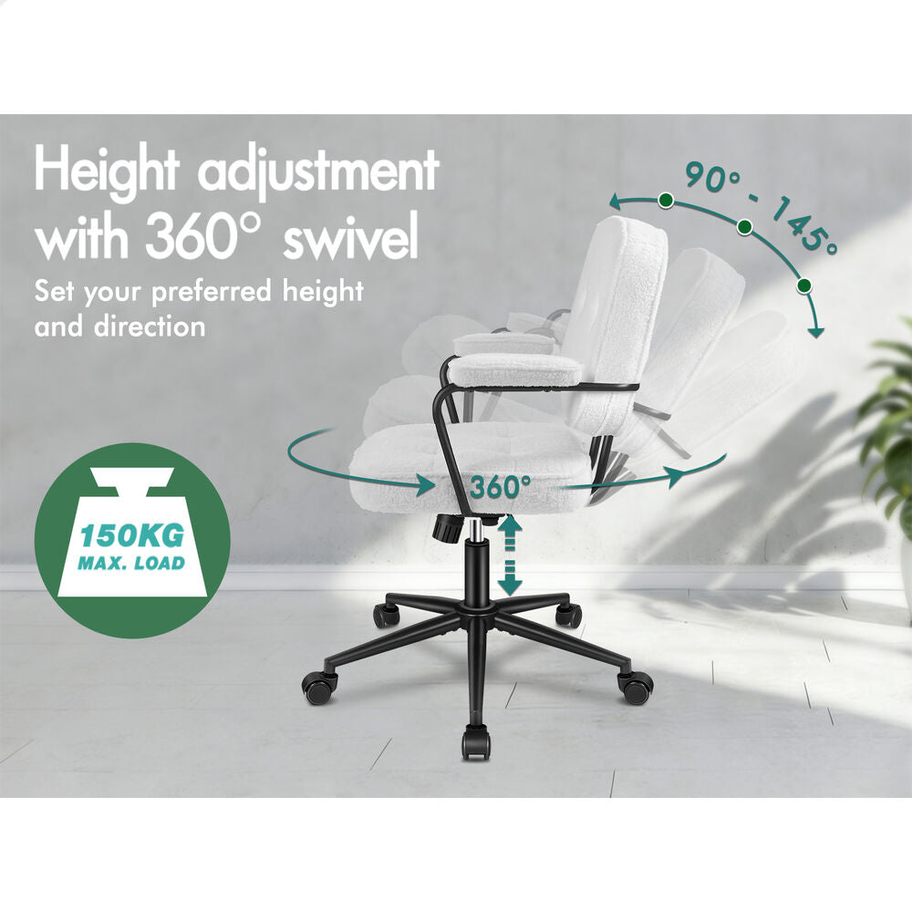 ALFORDSON Office Chair Ergonomic Executive Computer Work Seat Boucle White