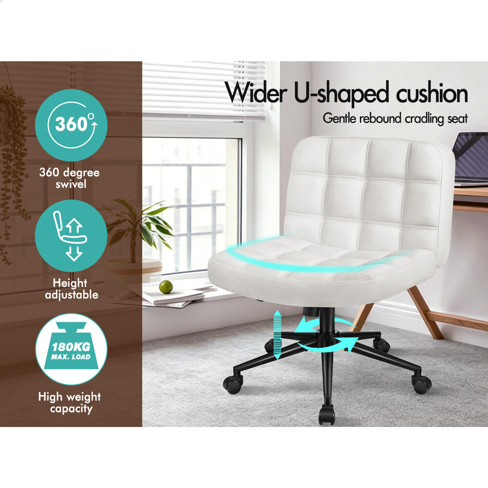 ALFORDSON Office Desk Chair Computer Armless Wide Seat Mid Back Chenille White