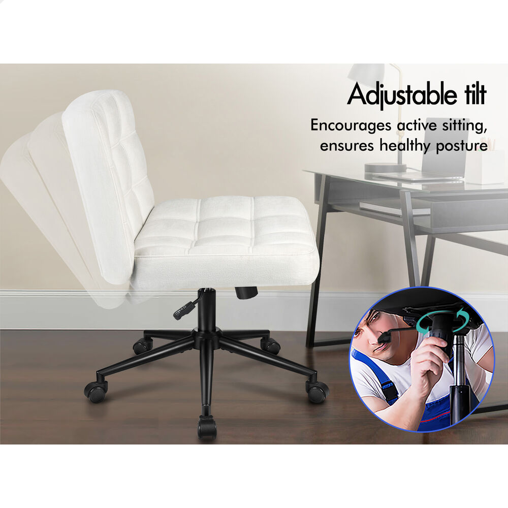ALFORDSON Office Desk Chair Computer Armless Wide Seat Mid Back Chenille White
