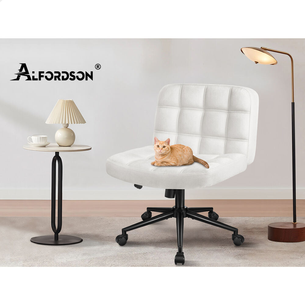 ALFORDSON Office Desk Chair Computer Armless Wide Seat Mid Back Chenille White