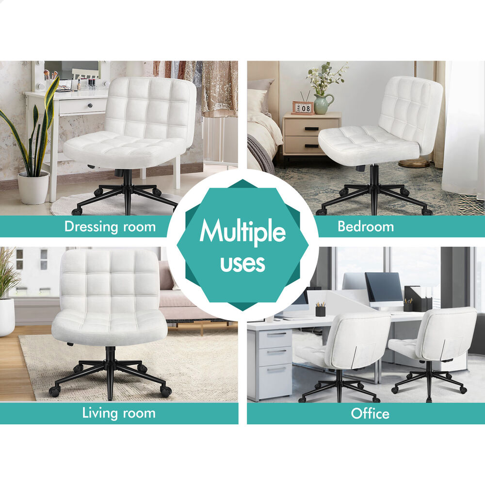 ALFORDSON Office Desk Chair Computer Armless Wide Seat Mid Back Chenille White