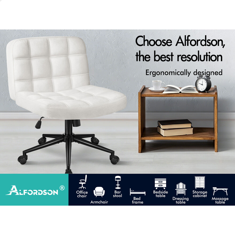 ALFORDSON Office Desk Chair Computer Armless Wide Seat Mid Back Chenille White