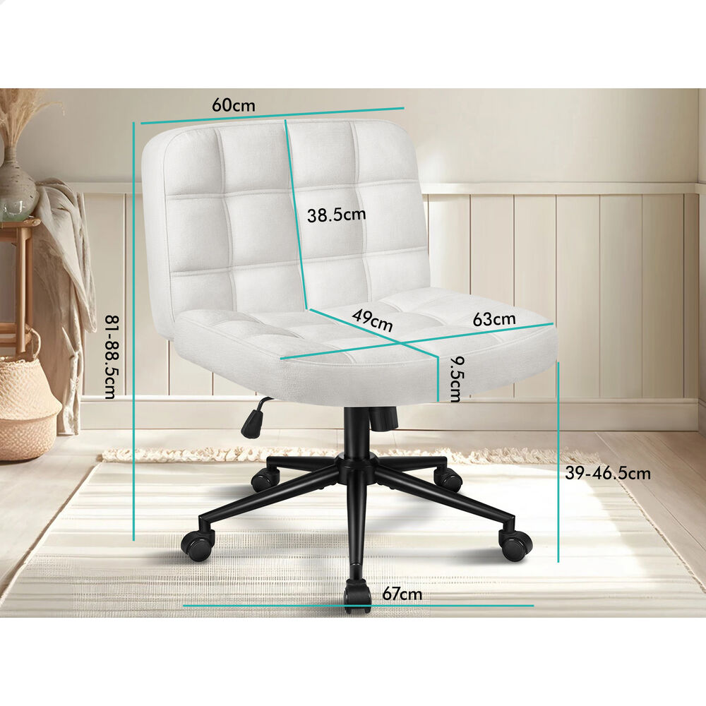 ALFORDSON Office Desk Chair Computer Armless Wide Seat Mid Back Chenille White