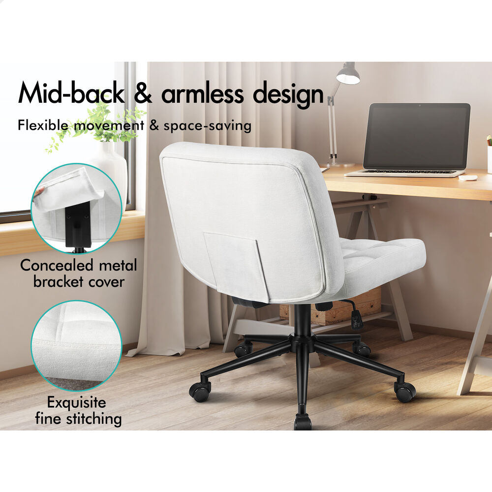 ALFORDSON Office Desk Chair Computer Armless Wide Seat Mid Back Chenille White