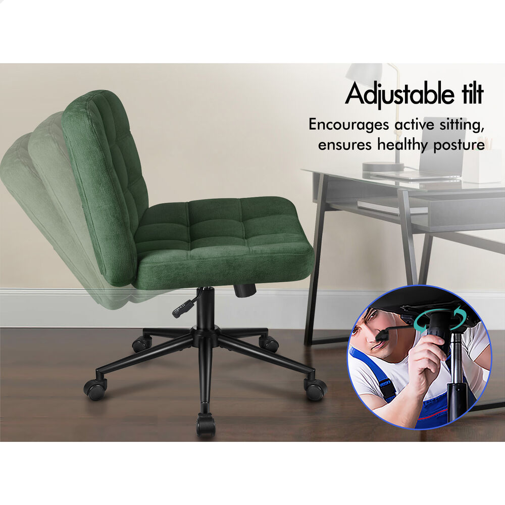 ALFORDSON Office Desk Chair Computer Armless Wide Seat Mid Back Chenille Green
