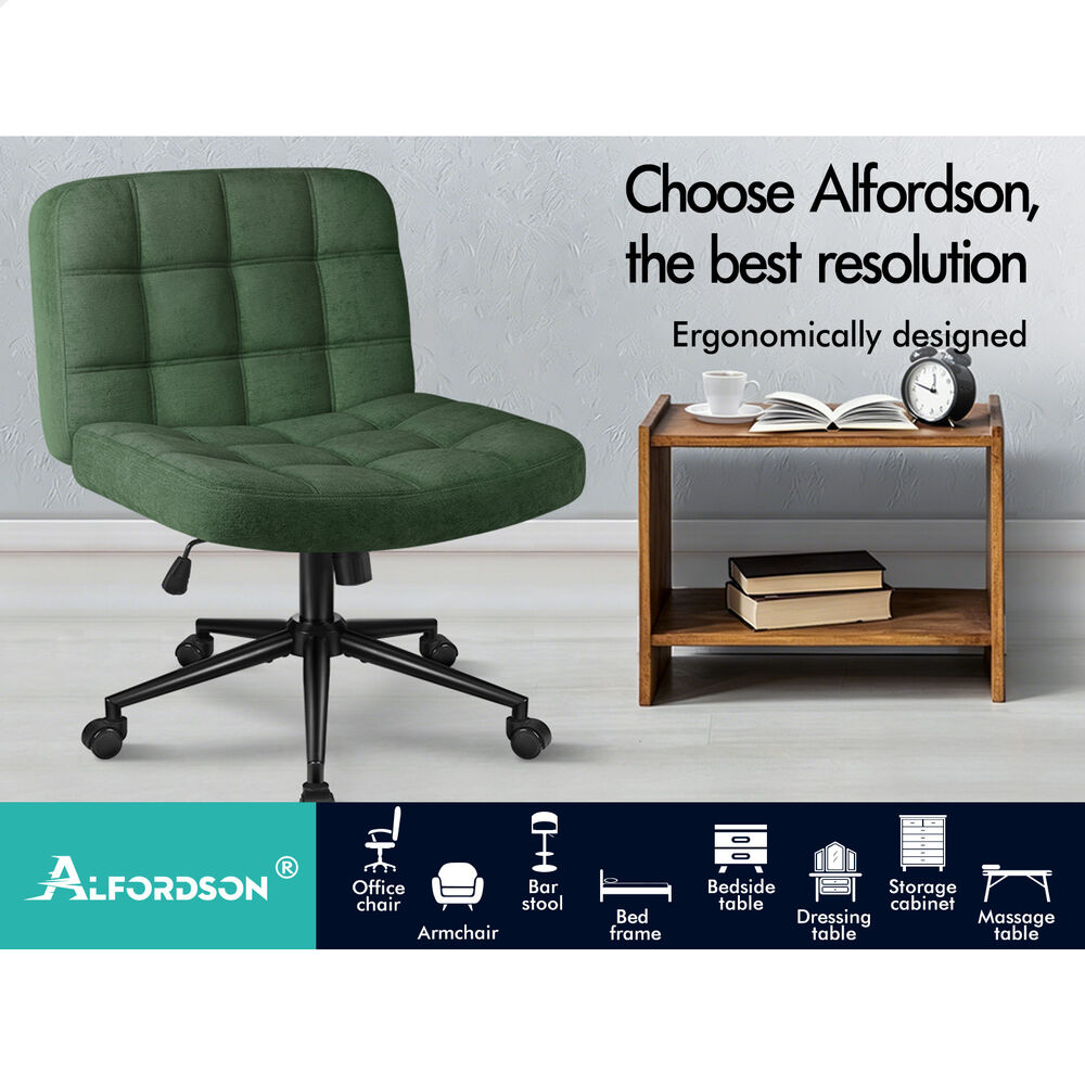 ALFORDSON Office Desk Chair Computer Armless Wide Seat Mid Back Chenille Green