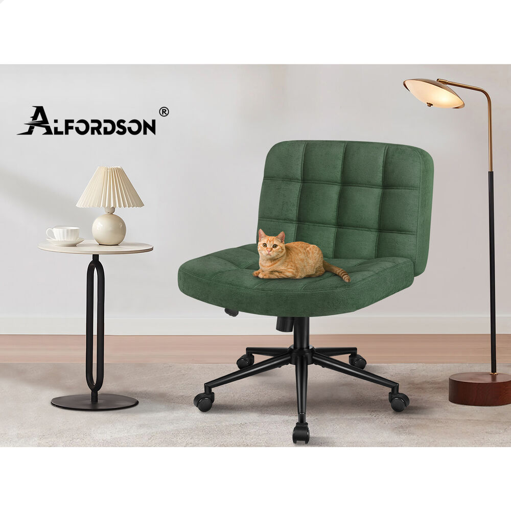 ALFORDSON Office Desk Chair Computer Armless Wide Seat Mid Back Chenille Green
