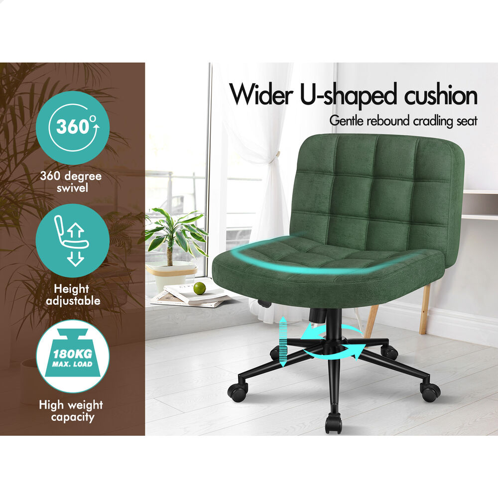ALFORDSON Office Desk Chair Computer Armless Wide Seat Mid Back Chenille Green