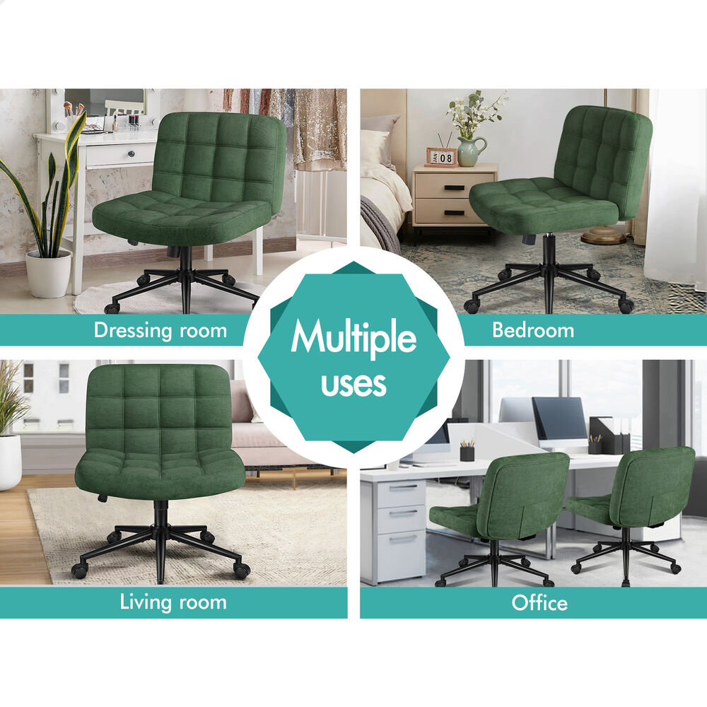 ALFORDSON Office Desk Chair Computer Armless Wide Seat Mid Back Chenille Green