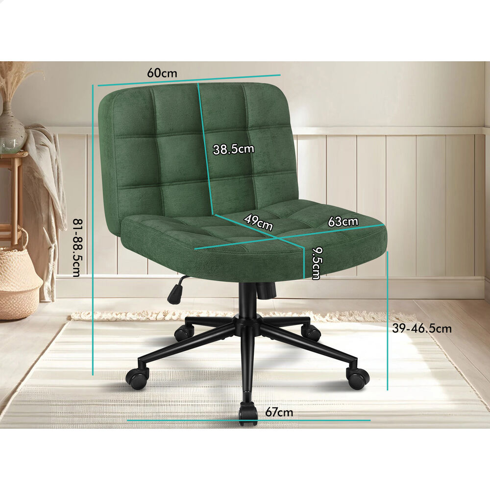 ALFORDSON Office Desk Chair Computer Armless Wide Seat Mid Back Chenille Green