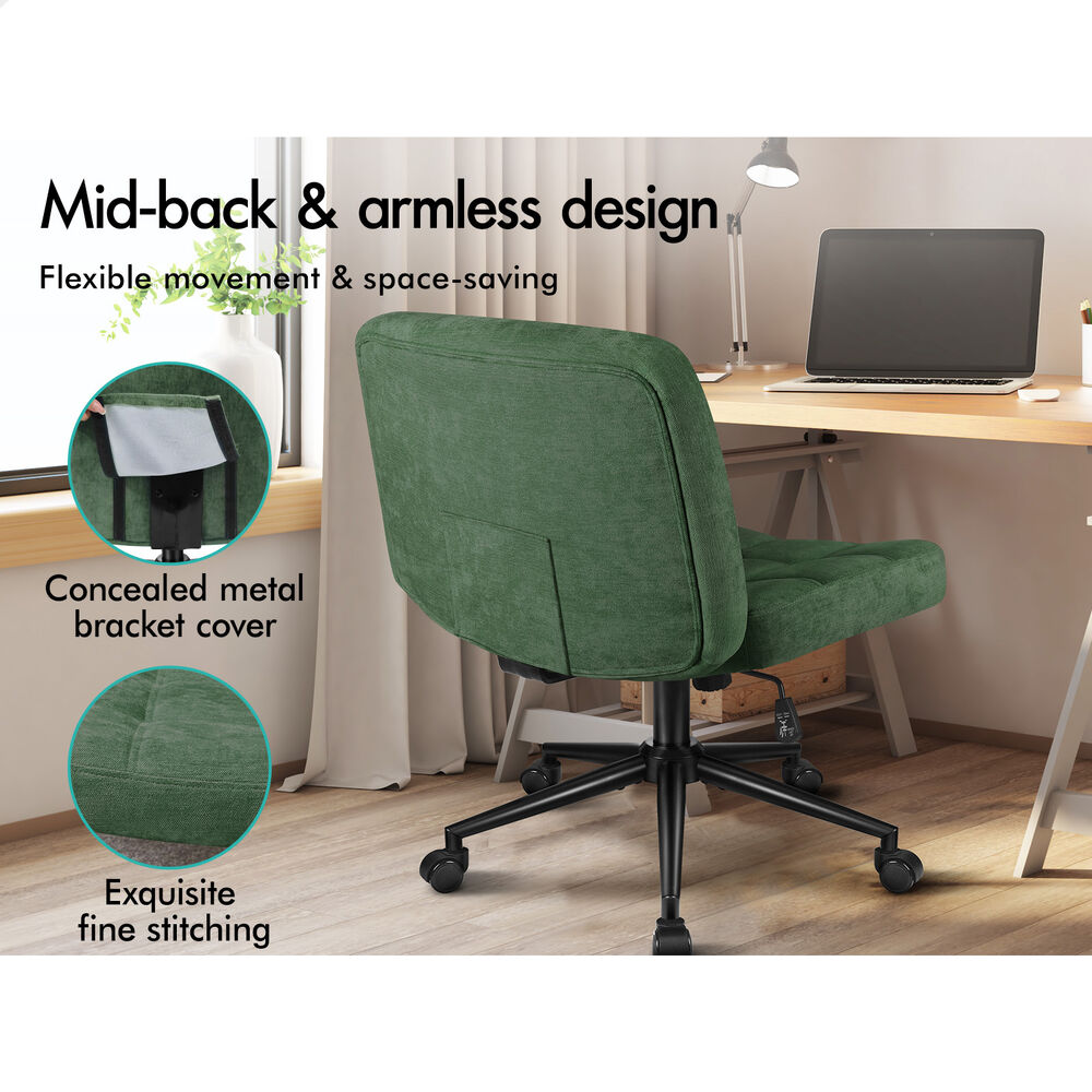 ALFORDSON Office Desk Chair Computer Armless Wide Seat Mid Back Chenille Green