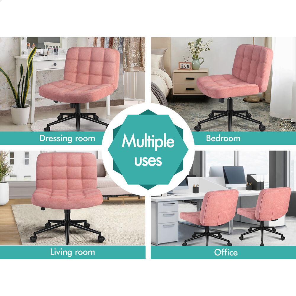 ALFORDSON Office Desk Chair Computer Armless Wide Seat Mid Back Chenille Pink
