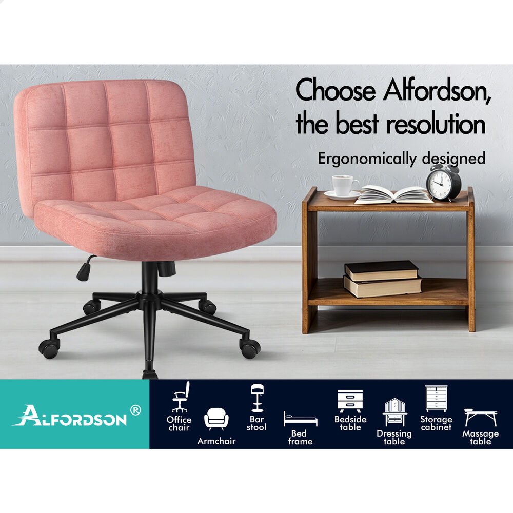 ALFORDSON Office Desk Chair Computer Armless Wide Seat Mid Back Chenille Pink