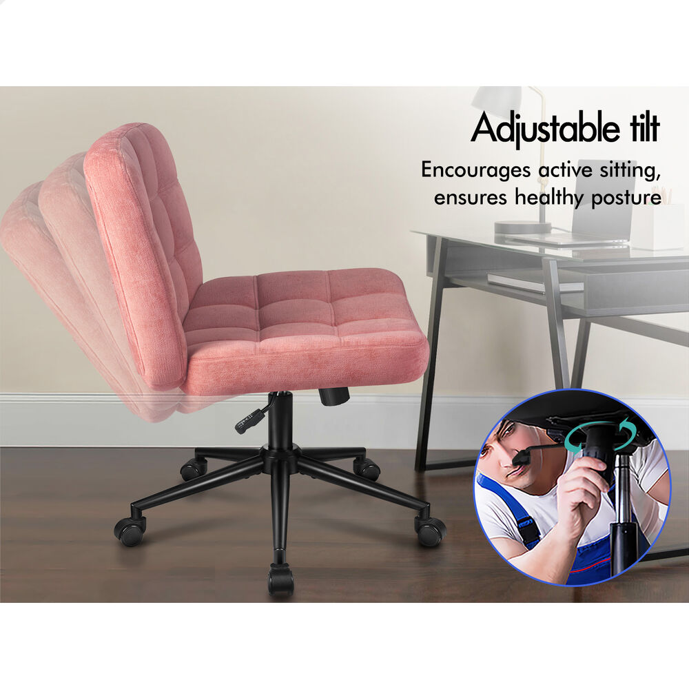 ALFORDSON Office Desk Chair Computer Armless Wide Seat Mid Back Chenille Pink