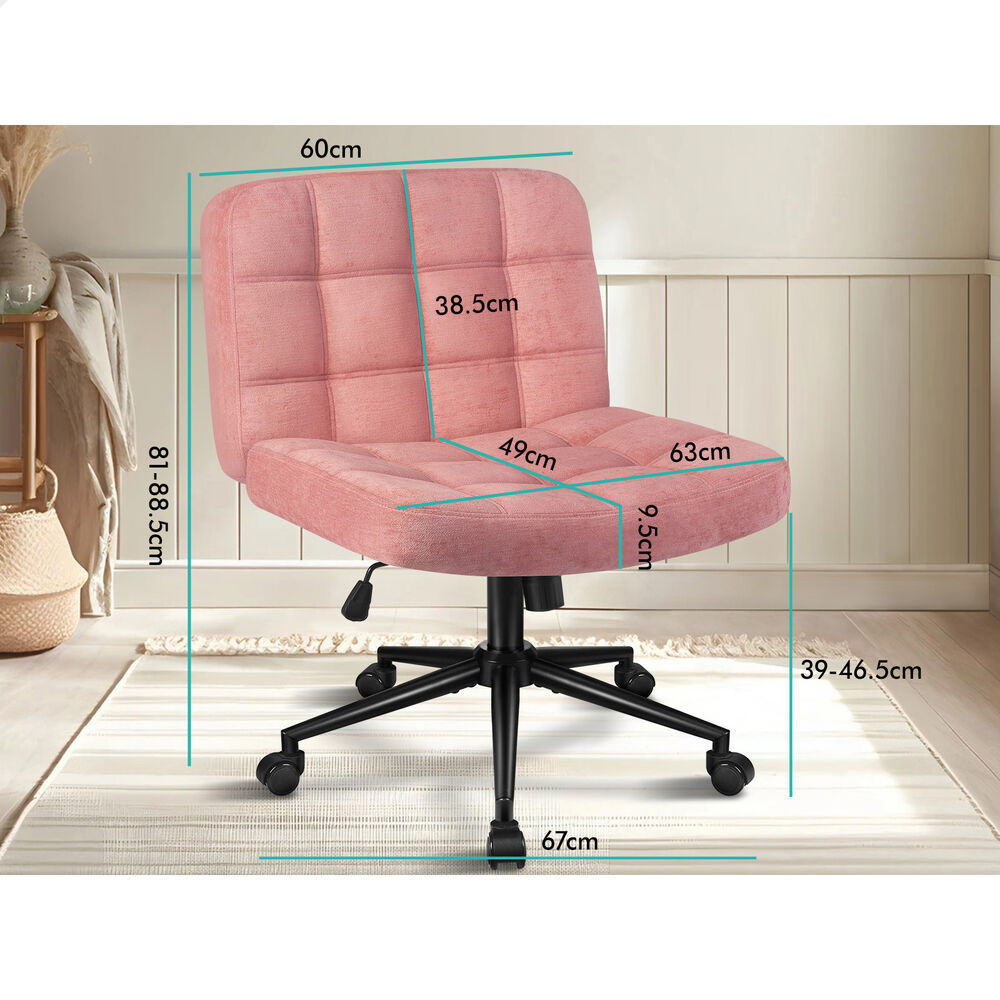ALFORDSON Office Desk Chair Computer Armless Wide Seat Mid Back Chenille Pink