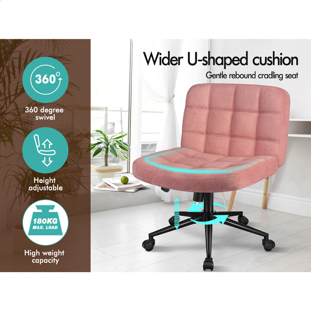 ALFORDSON Office Desk Chair Computer Armless Wide Seat Mid Back Chenille Pink