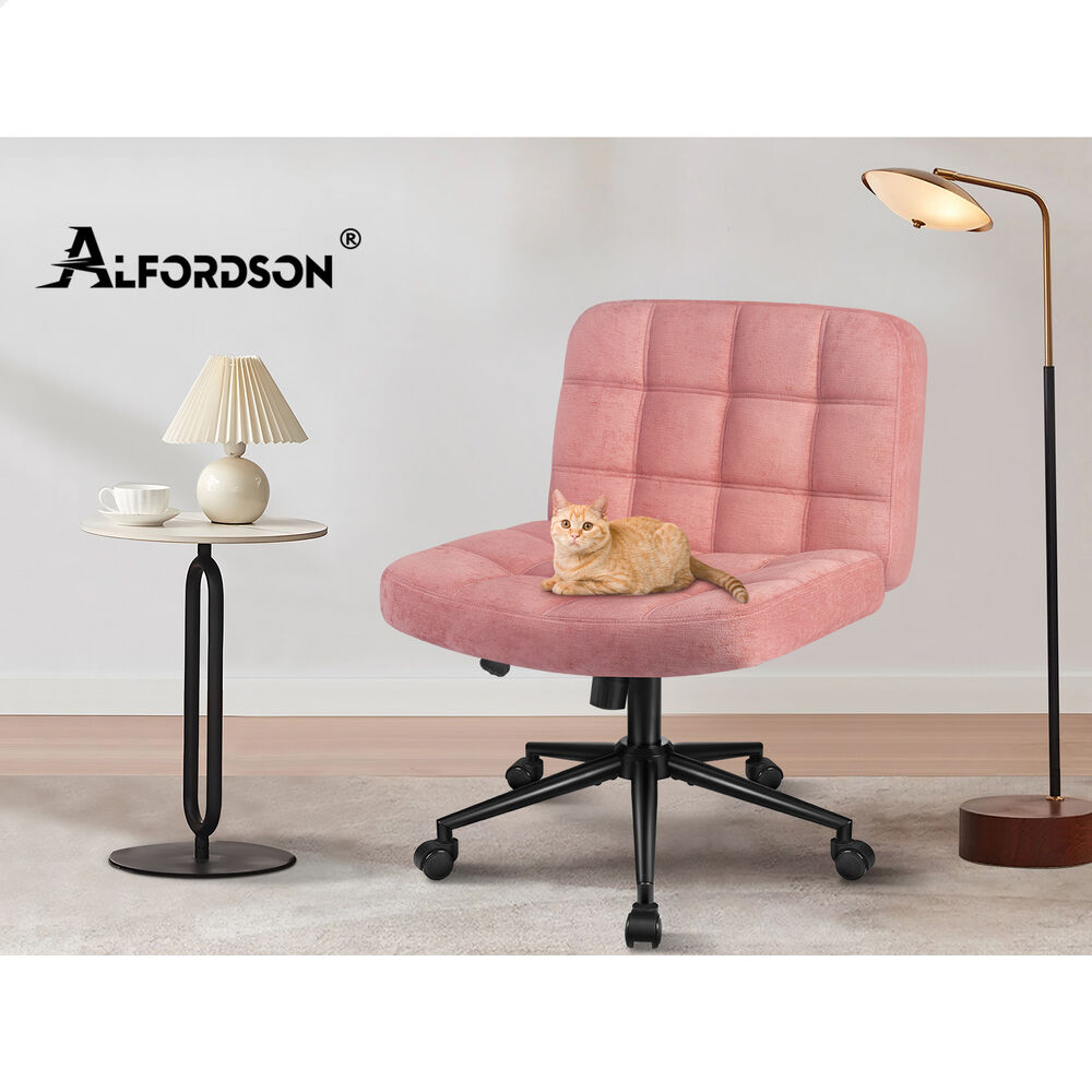 ALFORDSON Office Desk Chair Computer Armless Wide Seat Mid Back Chenille Pink