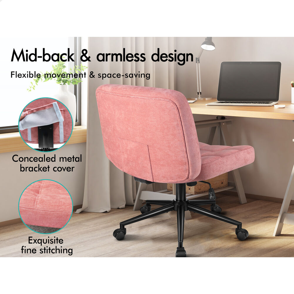 ALFORDSON Office Desk Chair Computer Armless Wide Seat Mid Back Chenille Pink